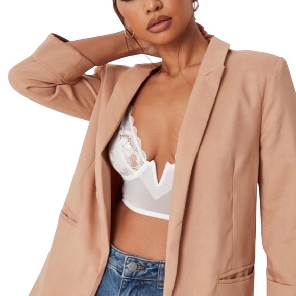 Missguided Oversized Boyfriend Camel Colored Fully Lined Open Front Blazer - Picture 4 of 15